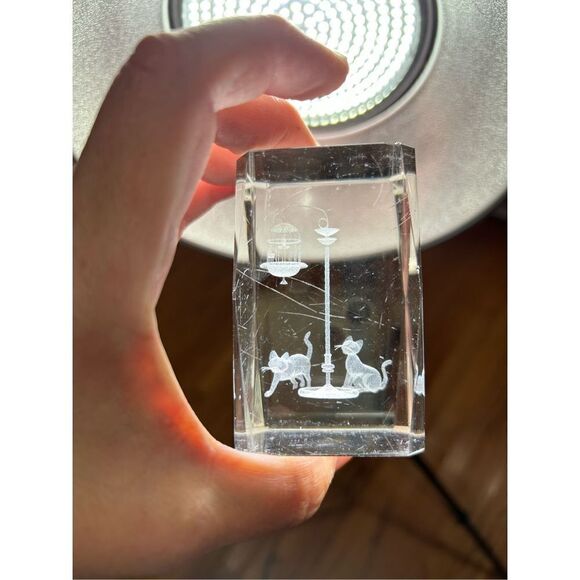 Vintage Bird Cage Bubblegram Glass Paperweight, Vitrograph 3D Laser Etched Glass - Picture 5 of 12